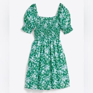 [Draper James] Green Shadow Cam Smocked Floral Puff Sleeve Mini Dress Sz Medium